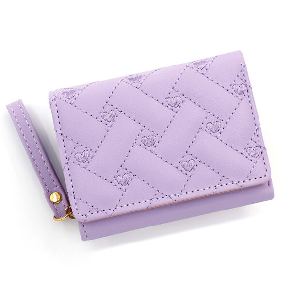 Short And Simple Embroidered Love Heart Multi Card Slots Wallet - Image 2