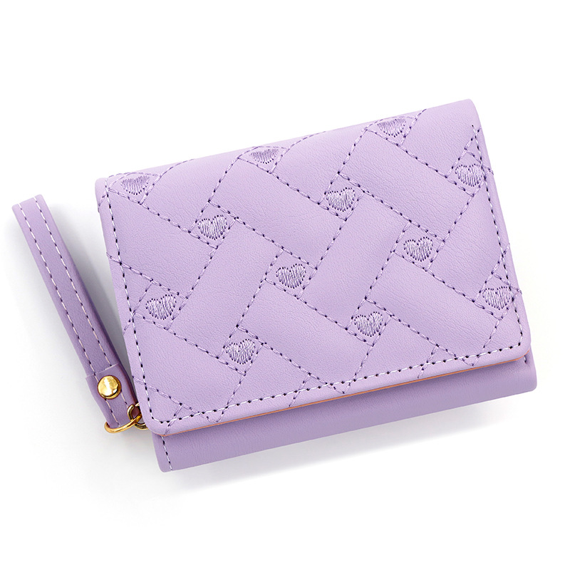 Short And Simple Embroidered Love Heart Multi Card Slots Wallet - Image 2