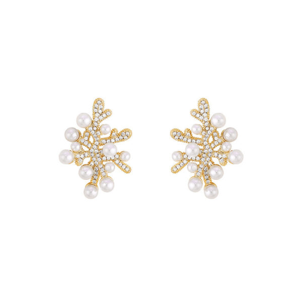 Sterling Silver Needle Coral Pearl Zircon Light Luxury Temperament Female Earrings - Image 5