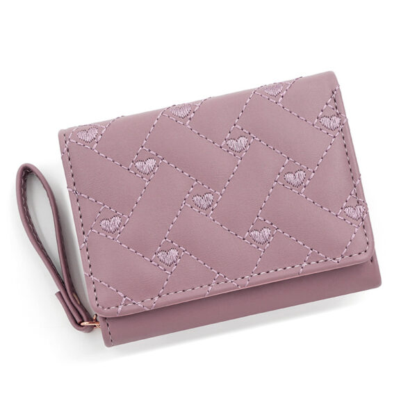 Short And Simple Embroidered Love Heart Multi Card Slots Wallet - Image 5