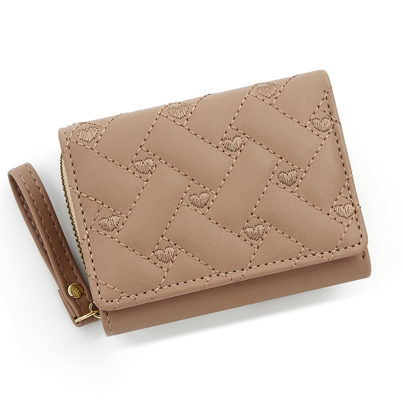 Short And Simple Embroidered Love Heart Multi Card Slots Wallet - Image 8