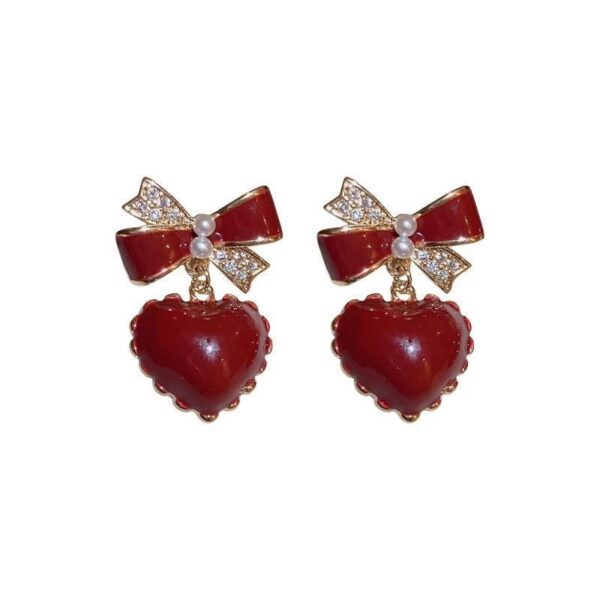 Special Interest Light Luxury Graceful Bow Love Heart Stud Earrings Women - Image 2