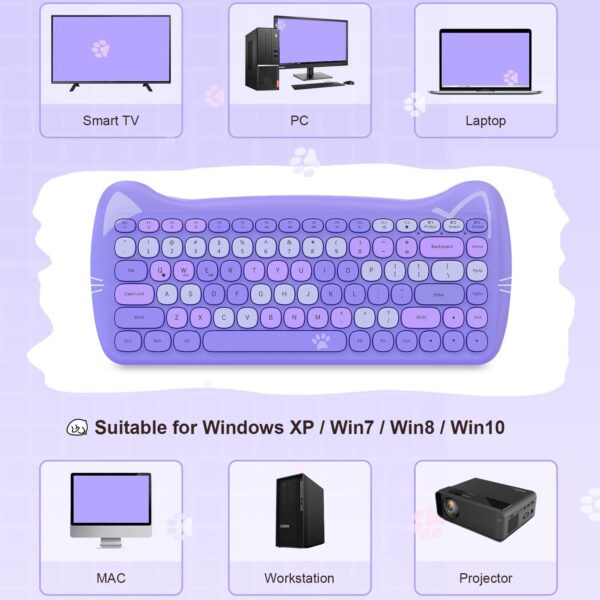 Wireless Cute Computer Bluetooth Keyboard With Typewriter Round Keycap For PC - Image 10