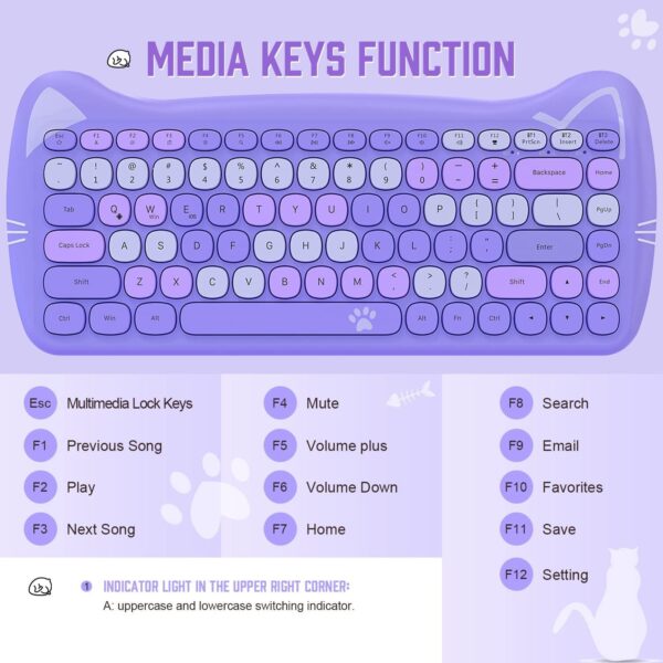 Wireless Cute Computer Bluetooth Keyboard With Typewriter Round Keycap For PC - Image 9
