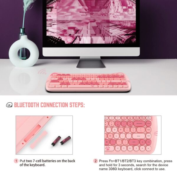 Wireless Cute Computer Bluetooth Keyboard With Typewriter Round Keycap For PC - Image 2