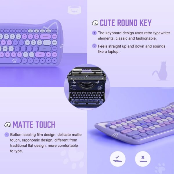 Wireless Cute Computer Bluetooth Keyboard With Typewriter Round Keycap For PC - Image 4