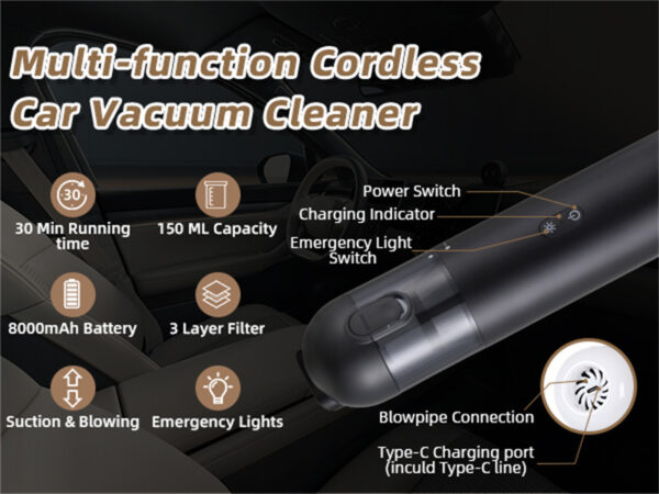 Shell Multifunctional Car Vacuum Cleaner 10kPa Outdoor Suction Blowing And Charging Integrated Car Vacuum Cleaner - Image 6