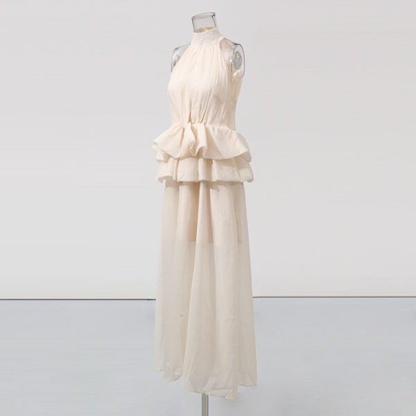 Long Ruffled Dress Sleeveless Stand Collar Solid Color Dress - Image 2