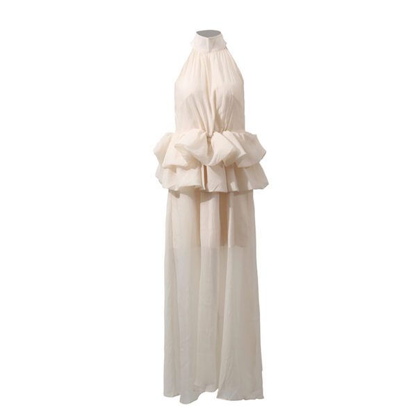 Long Ruffled Dress Sleeveless Stand Collar Solid Color Dress - Image 5