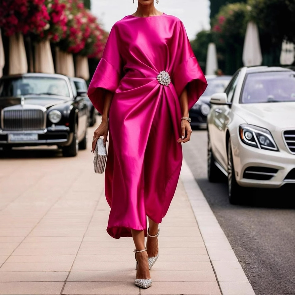 Women's Commuting Elegant Elegant Flower Beads Decorative Satin Design Dress - Image 2