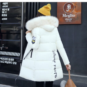 Mid-length down padded jacket with fur collar