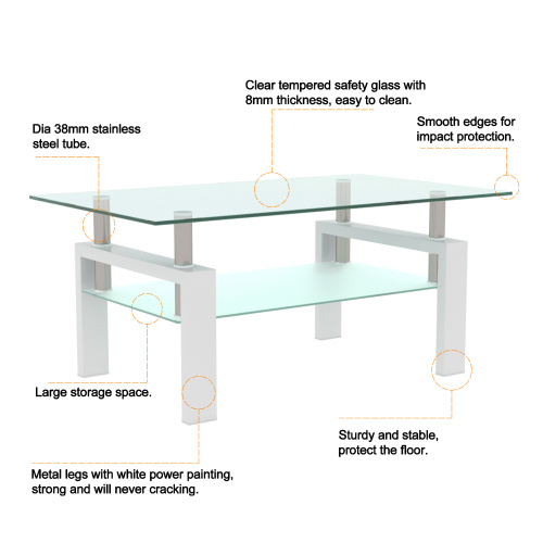 White Coffee Table, Clear Coffee Table, Modern Side Center Tables For Living Room, Living Room Furniture - Image 4